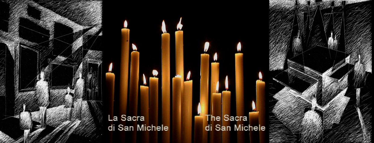 Disegni per il progetto del museo Alfredo d'Andrade e candele con scritta Sacra di San Michele