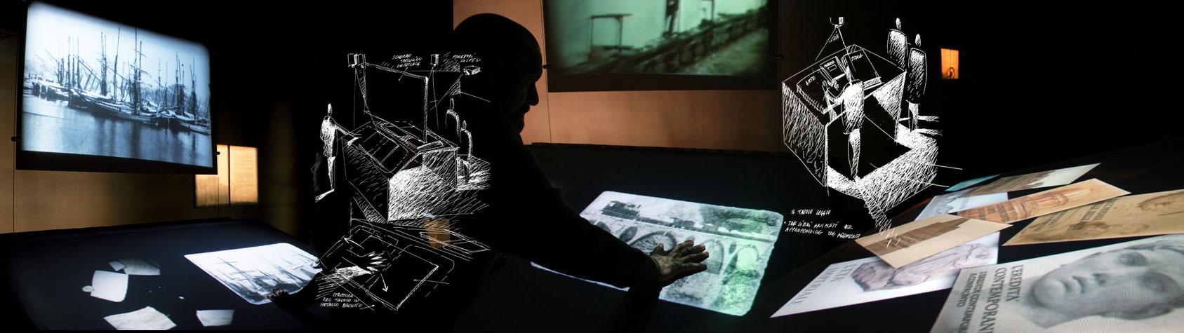 Installazioni interattive e disegni del progetto del Museo del Marmo di Carrara