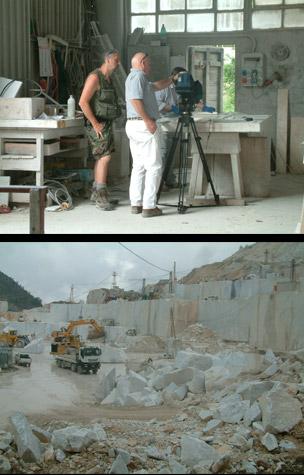 Riprese di un laboratorio del marmo di Carrara e delle cave