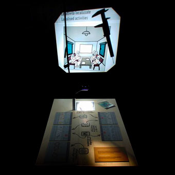 Exhibition about sustainable society - table and projection