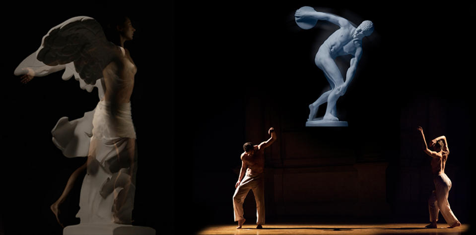 Danzatori e proiezioni di sculture classiche